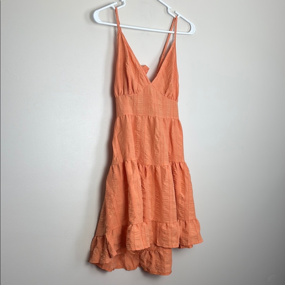 Orange Sleeveless Ruffle Tiered Open Back Bow Tie Sun Cami Dress Size M